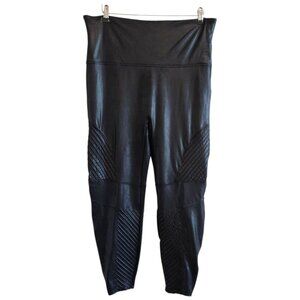 Spanx Very Black Faux Leather Moto Stretchy Pull On Leggings Sexy 3X Petite